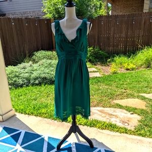 New Anthropologie emerald green silk chiffon sleeveless dress in size 12